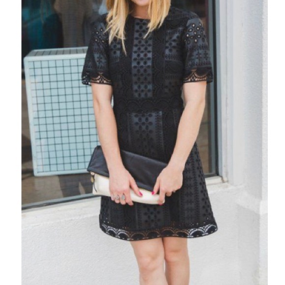 095. Zara Black Crochet Faux Leather Short Sleeve Dress - Picture 17 of 17